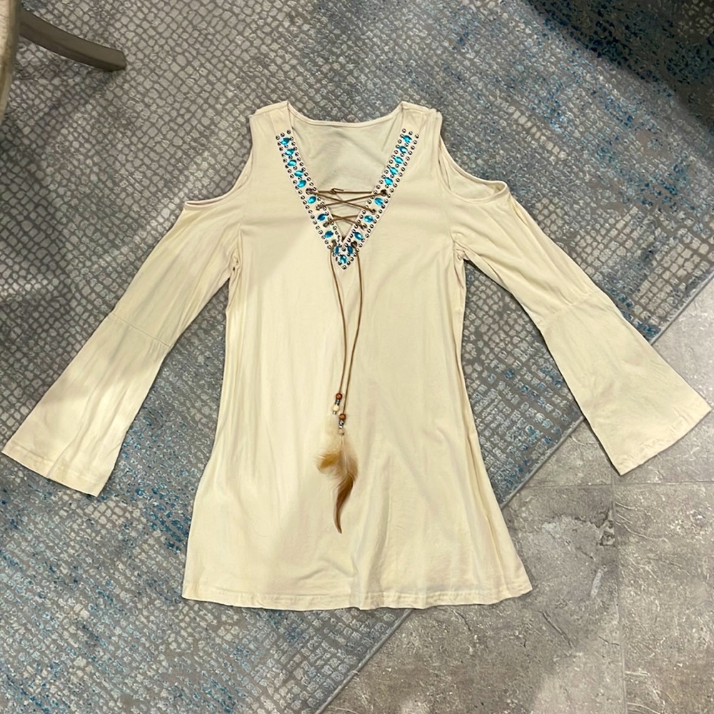 Cold shoulder beaded top